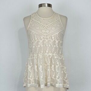 Womens Fairy Boho Romantic Coquette Lace Top Sz XS Floral Embroidered Sheer Mesh